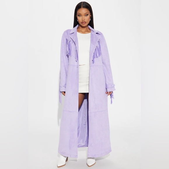 - Fatima Fringe Faux Suede Trench Lavender - Picture 3 of 7